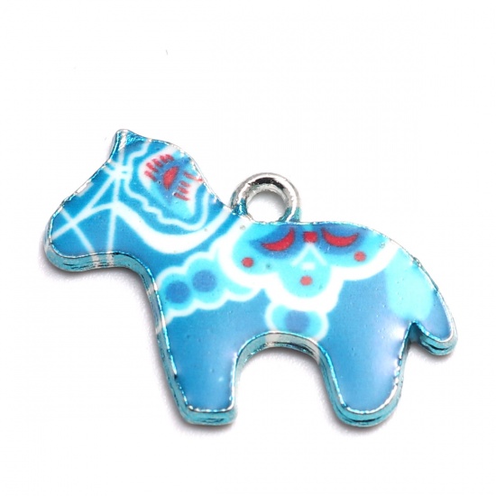 Picture of Zinc Based Alloy Charms Horse Animal Silver Tone Multicolor Enamel 23mm x 15mm, 500 PCs