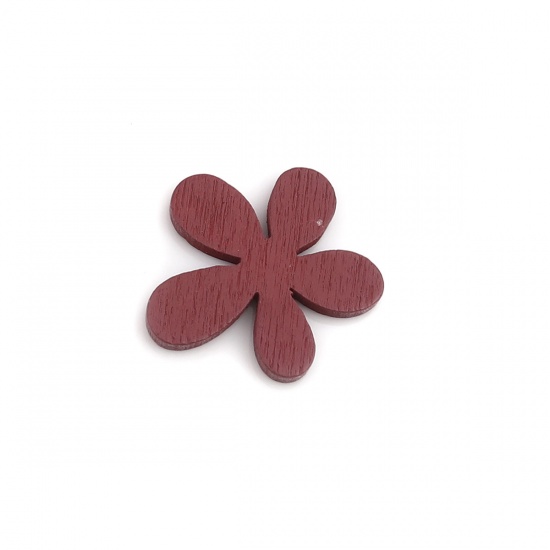 Picture of Wood Embellishments Scrapbooking Flower Wine Red 22mm x 22mm, 200 PCs