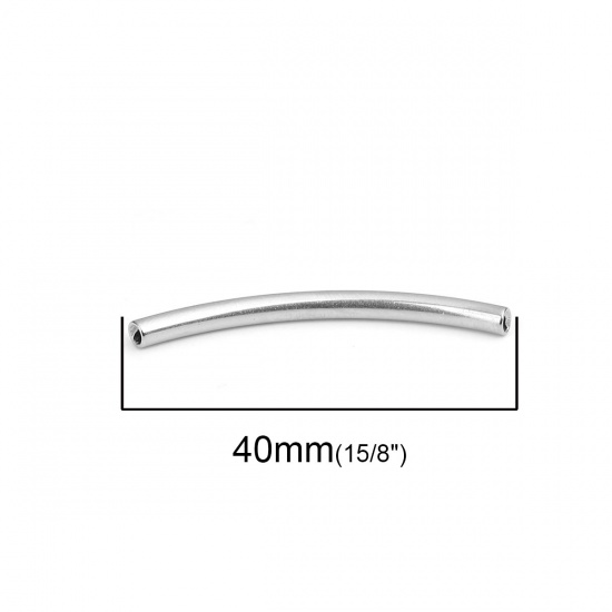 Image de Perles en 304 Acier Inoxydable Colonne Argent Mat Courbe 40mm x 7mm, Trou: env. 1.9mm, 10 Pcs