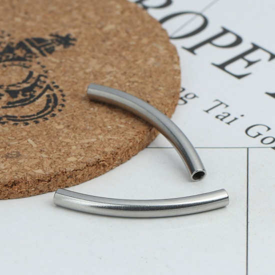 Image de Perles en 304 Acier Inoxydable Colonne Argent Mat Courbe 40mm x 7mm, Trou: env. 1.9mm, 10 Pcs