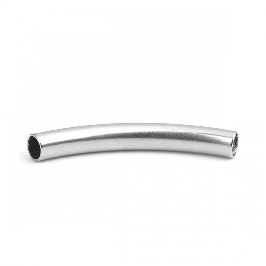 Image de Perles en 304 Acier Inoxydable Colonne Argent Mat Courbe 40mm x 9mm, Trou: env. 4.1mm, 10 Pcs