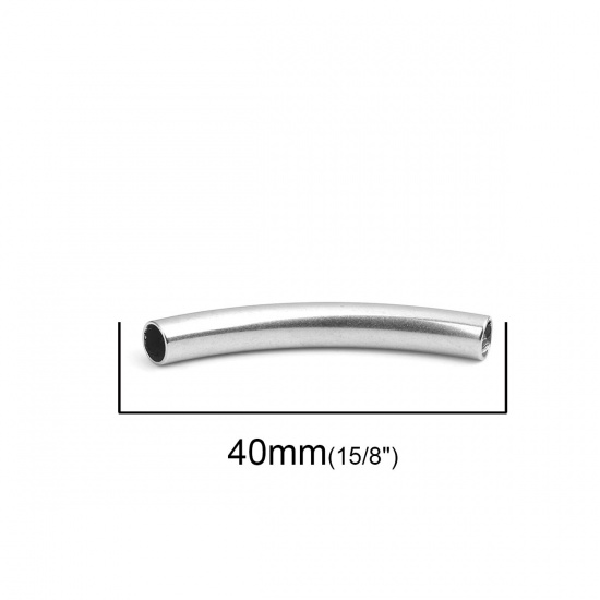 Image de Perles en 304 Acier Inoxydable Colonne Argent Mat Courbe 40mm x 9mm, Trou: env. 4.1mm, 10 Pcs