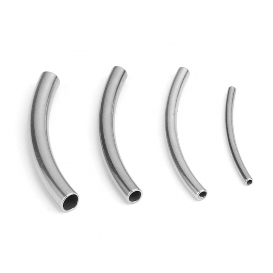 Image de Perles en 304 Acier Inoxydable Colonne Argent Mat Courbe 40mm x 9mm, Trou: env. 4.1mm, 10 Pcs