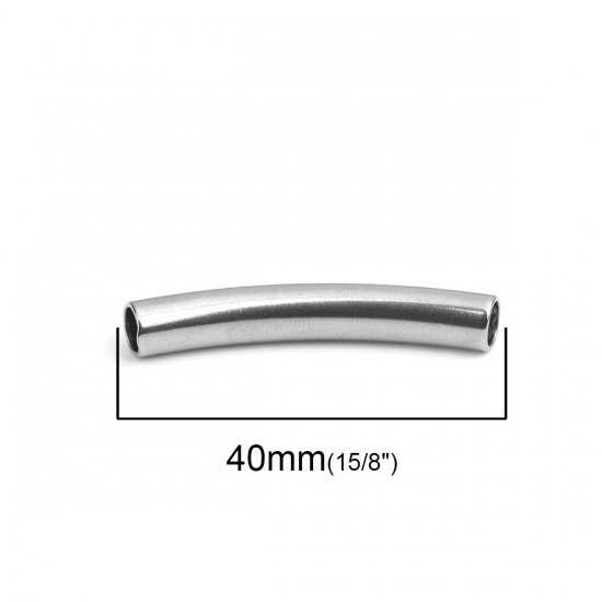 Image de Perles en 304 Acier Inoxydable Colonne Argent Mat Courbe 40mm x 8mm, Trou: env. 4.7mm, 1 Pièce