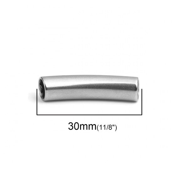 Image de Perles en 304 Acier Inoxydable Colonne Argent Mat Courbe 30mm x 7mm, Trou: env. 5.7mm, 1 Pièce