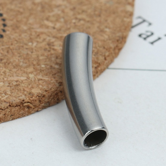 Image de Perles en 304 Acier Inoxydable Colonne Argent Mat Courbe 30mm x 7mm, Trou: env. 5.7mm, 1 Pièce