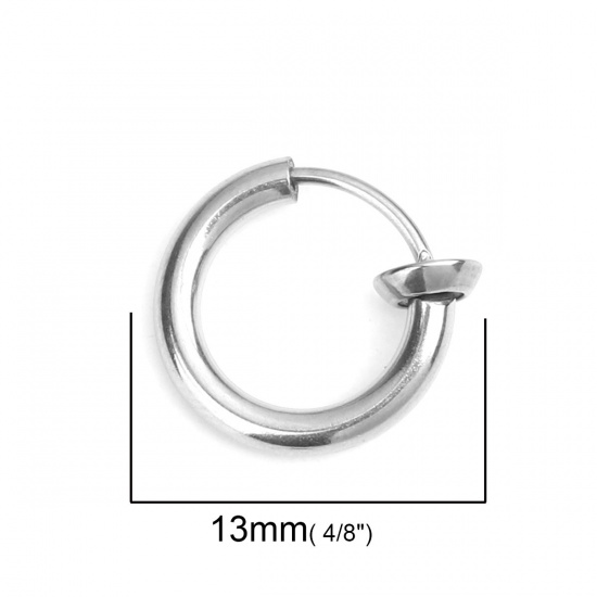 Image de Clip sur Faux Anneaux de Corps ou Boucles d'Oreilles en 304 Acier Inoxydable Annulaire Argent Mat 13mm x 12mm, 2 Pcs