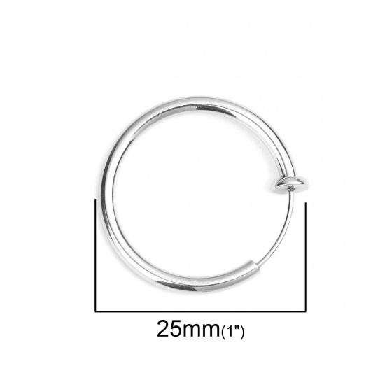 Image de Clip sur Faux Anneaux de Corps ou Boucles d'Oreilles en 304 Acier Inoxydable Annulaire Argent Mat 25mm x 24mm, 2 Pcs