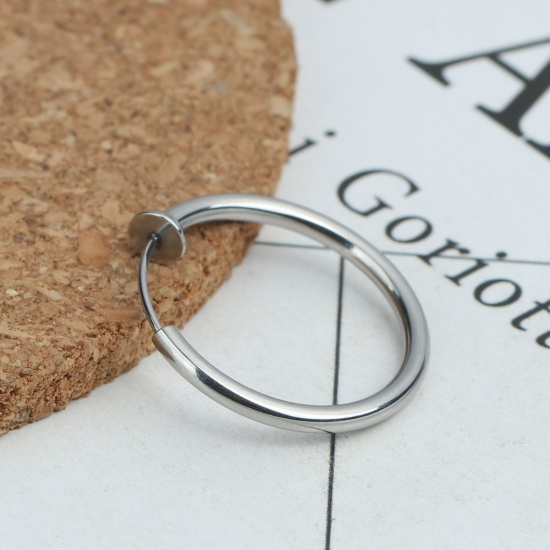 Image de Clip sur Faux Anneaux de Corps ou Boucles d'Oreilles en 304 Acier Inoxydable Annulaire Argent Mat 25mm x 24mm, 2 Pcs