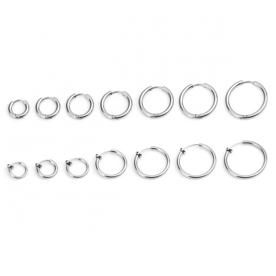 Image de Clip sur Faux Anneaux de Corps ou Boucles d'Oreilles en 304 Acier Inoxydable Annulaire Argent Mat 25mm x 24mm, 2 Pcs