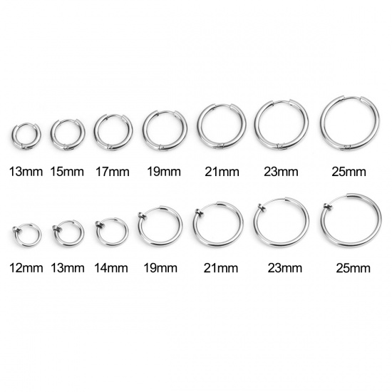 Image de Clip sur Faux Anneaux de Corps ou Boucles d'Oreilles en 304 Acier Inoxydable Annulaire Argent Mat 25mm x 24mm, 2 Pcs