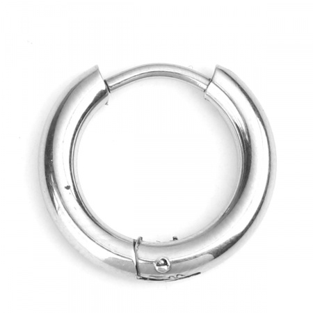 Picture of 304 Stainless Steel Hoop Earrings Circle Ring Silver Tone 23mm x 22mm, Post/ Wire Size: (18 gauge), 2 PCs
