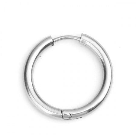 Picture of 304 Stainless Steel Hoop Earrings Circle Ring Silver Tone 21mm x 20mm, Post/ Wire Size: (18 gauge), 2 PCs