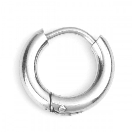 Picture of 304 Stainless Steel Hoop Earrings Circle Ring Silver Tone 13mm x 12mm, Post/ Wire Size: (18 gauge), 2 PCs