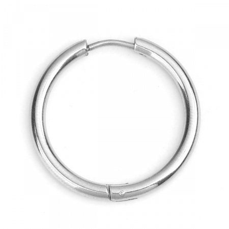 Bild von 304 Edelstahl Ohrreifen Ring Silberfarbe 19mm x 18mm, Drahtstärke: (18 gauge), 2 Stück