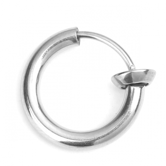 Image de Clip sur Faux Anneaux de Corps ou Boucles d'Oreilles en 304 Acier Inoxydable Annulaire Argent Mat 12mm x 11mm, 2 Pcs
