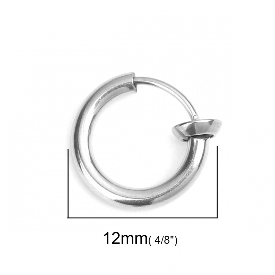 Image de Clip sur Faux Anneaux de Corps ou Boucles d'Oreilles en 304 Acier Inoxydable Annulaire Argent Mat 12mm x 11mm, 2 Pcs