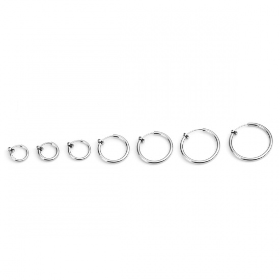 Image de Clip sur Faux Anneaux de Corps ou Boucles d'Oreilles en 304 Acier Inoxydable Annulaire Argent Mat 12mm x 11mm, 2 Pcs