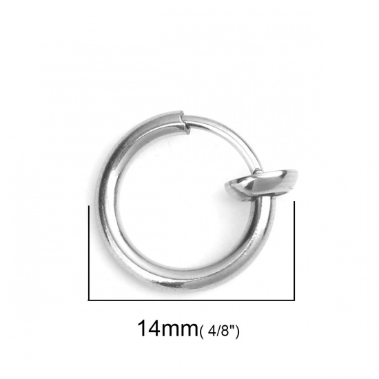 Image de Clip sur Faux Anneaux de Corps ou Boucles d'Oreilles en 304 Acier Inoxydable Annulaire Argent Mat 14mm x 13mm, 2 Pcs