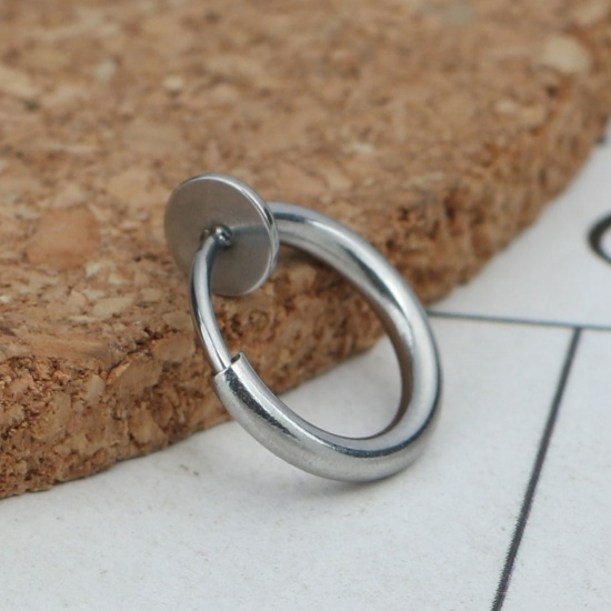 Image de Clip sur Faux Anneaux de Corps ou Boucles d'Oreilles en 304 Acier Inoxydable Annulaire Argent Mat 14mm x 13mm, 2 Pcs
