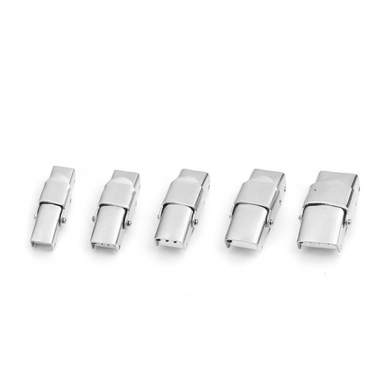 Picture of 304 Stainless Steel Cord Clasps Rectangle Silver Tone 25mm x 14mm, 1 Piece