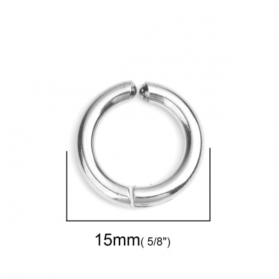 Image de Clip sur Faux Anneaux de Corps ou Boucles d'Oreilles en 304 Acier Inoxydable Annulaire Argent Mat 15mm Dia., 2 Pcs