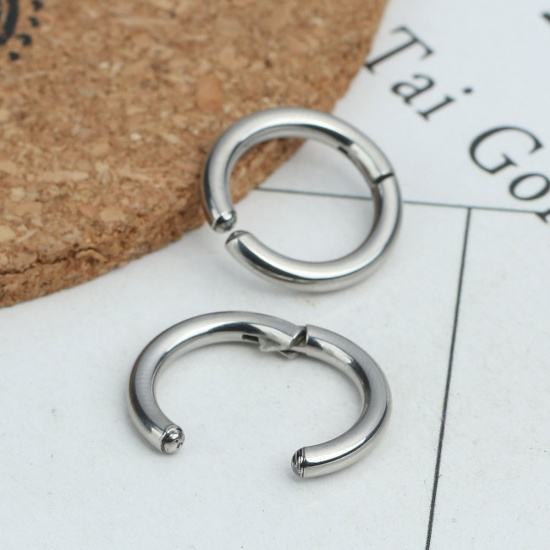 Image de Clip sur Faux Anneaux de Corps ou Boucles d'Oreilles en 304 Acier Inoxydable Annulaire Argent Mat 15mm Dia., 2 Pcs