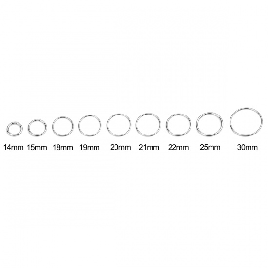 Picture of 1.2mm 304 Stainless Steel Open Jump Rings Findings Circle Ring Silver Tone 19mm Dia., 50 PCs