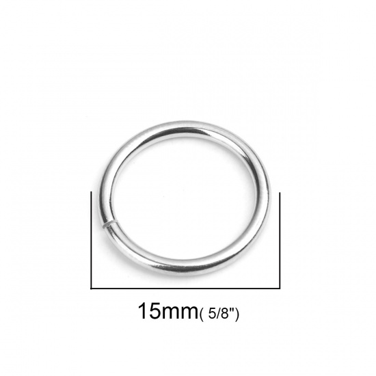 Picture of 1.5mm 304 Stainless Steel Open Jump Rings Findings Circle Ring Silver Tone 15mm Dia., 50 PCs