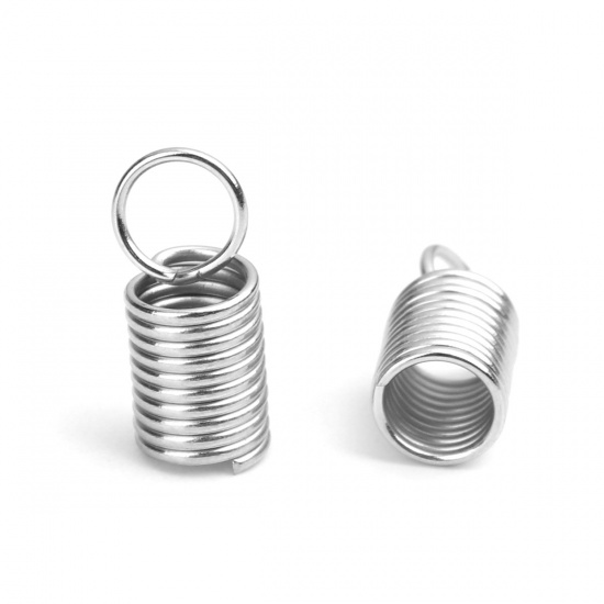Picture of 304 Stainless Steel Cord End Caps Spring Silver Tone (Fits 4.5mm( 1/8") Dia. Cord) 14mm x 6mm, 50 PCs