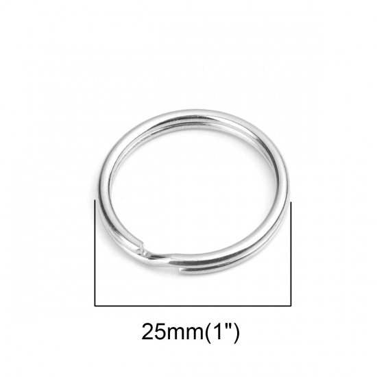 Picture of 1.8mm 304 Stainless Steel Double Split Jump Rings Findings Circle Ring Silver Tone 25mm Dia., 10 PCs