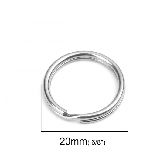 Picture of 1.7mm 304 Stainless Steel Double Split Jump Rings Findings Circle Ring Silver Tone 20mm Dia., 10 PCs