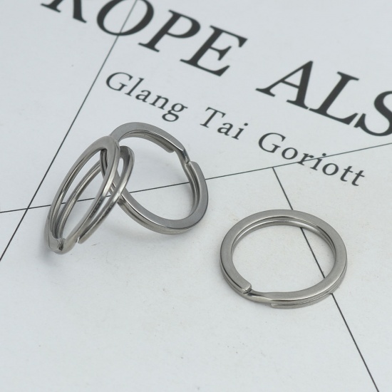 Picture of 2.4mm 304 Stainless Steel Double Split Jump Rings Findings Circle Ring Silver Tone 25mm Dia., 10 PCs
