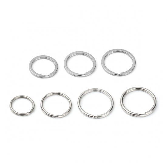 Picture of 2.4mm 304 Stainless Steel Double Split Jump Rings Findings Circle Ring Silver Tone 28mm Dia., 10 PCs