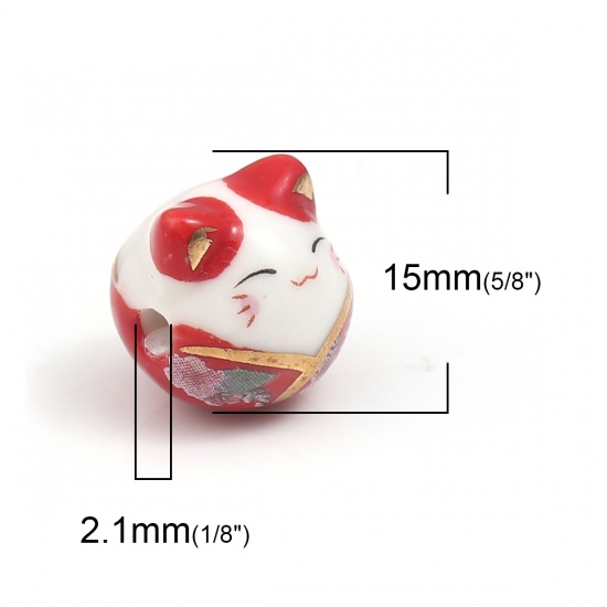 Immagine di Ceramica Diatanziale Perline Gatto Rosso Circa 15mm x 14mm, Foro: Circa 2.7mm, 1 Pz