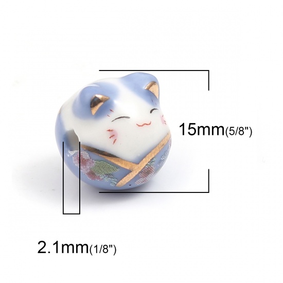 Immagine di Ceramica Diatanziale Perline Gatto Blu Circa 15mm x 14mm, Foro: Circa 2.7mm, 1 Pz