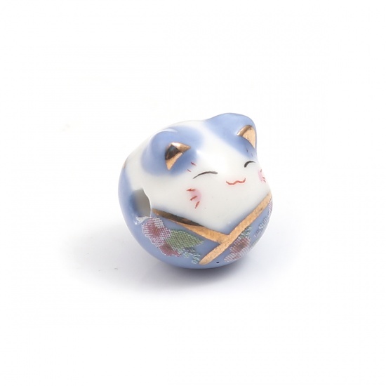 Immagine di Ceramica Diatanziale Perline Gatto Blu Circa 15mm x 14mm, Foro: Circa 2.7mm, 1 Pz