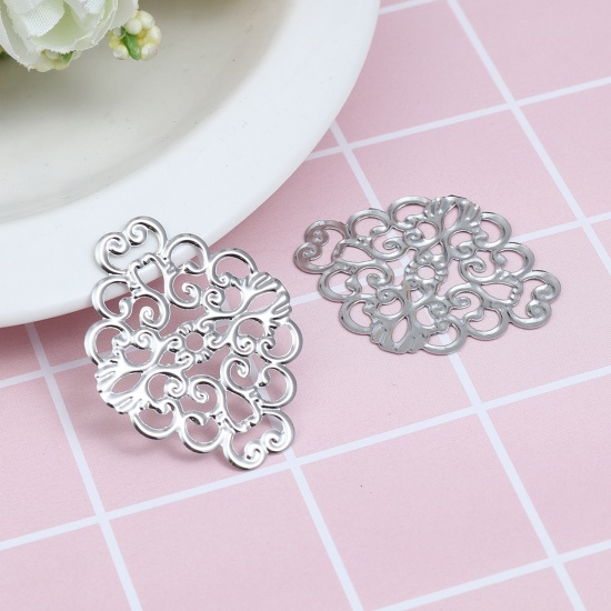 Picture of Zinc Based Alloy Filigree Stamping Connectors Geometric Silver Tone Filigree 37mm x 30mm, 50 PCs