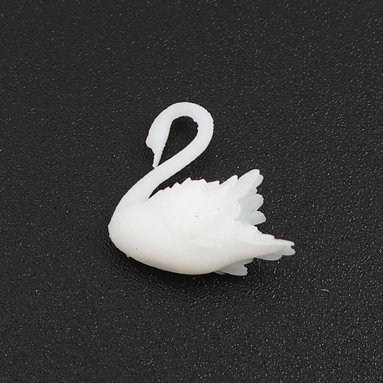 Picture of Plastic Resin Jewelry Craft Filling Material White Swan Animal 13mm x 13mm, 1 Piece