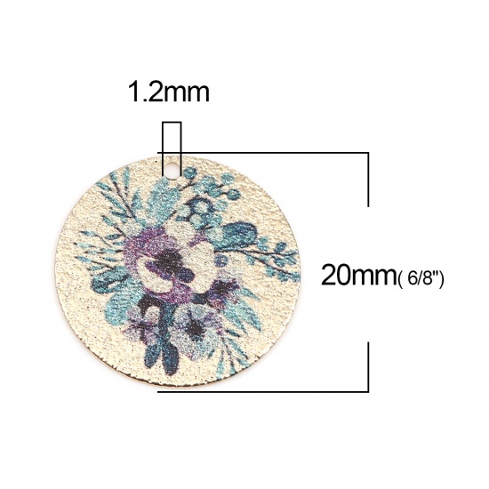 Picture of Copper Enamel Painting Charms Gold Plated Multicolor Round Flower Sparkledust 20mm Dia., 10 PCs