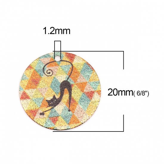 Picture of Copper Enamel Painting Charms Gold Plated Multicolor Round Cat Sparkledust 20mm Dia., 10 PCs