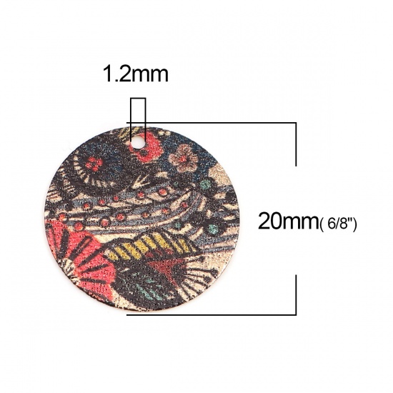 Picture of Copper Enamel Painting Charms Gold Plated Multicolor Round Flower Sparkledust 20mm Dia., 10 PCs