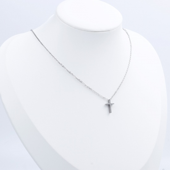 Picture of Stainless Steel Religious Necklace Silver Tone Cross 45cm(17 6/8") long, 1 Piece