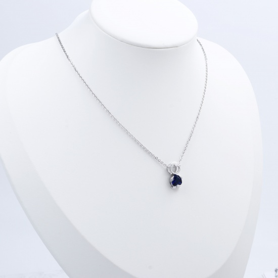 Picture of Stainless Steel & Copper Necklace Silver Tone Boy Blue Rhinestone 45cm(17 6/8") long, 1 Piece
