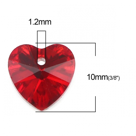 Picture of Glass Valentine's Day Charms Heart Deep Red 10mm x 10mm, 50 PCs