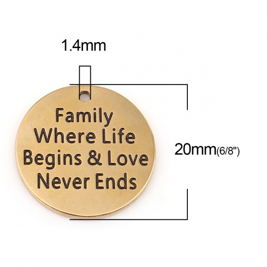 Picture of 304 Stainless Steel Charms Round Gold Plated 20mm Dia., 1 Piece