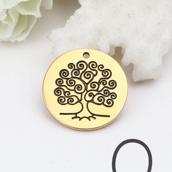 Picture of 304 Stainless Steel Charms Round Gold Plated 20mm Dia., 1 Piece