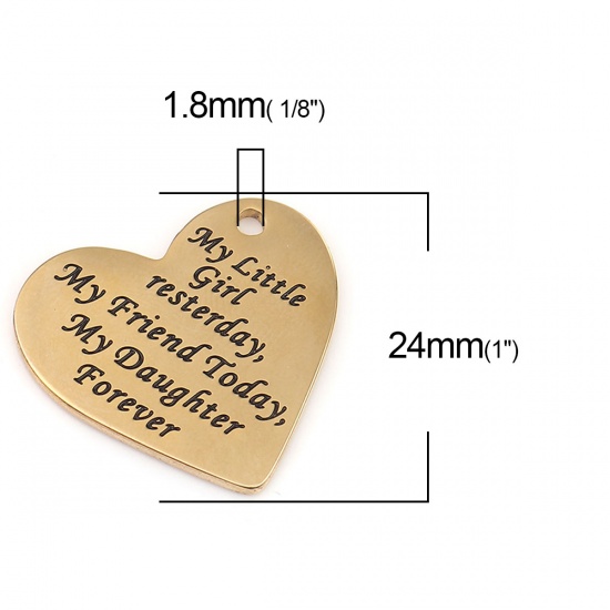 Picture of 304 Stainless Steel Charms Heart Gold Plated 24mm x 22mm, 1 Piece