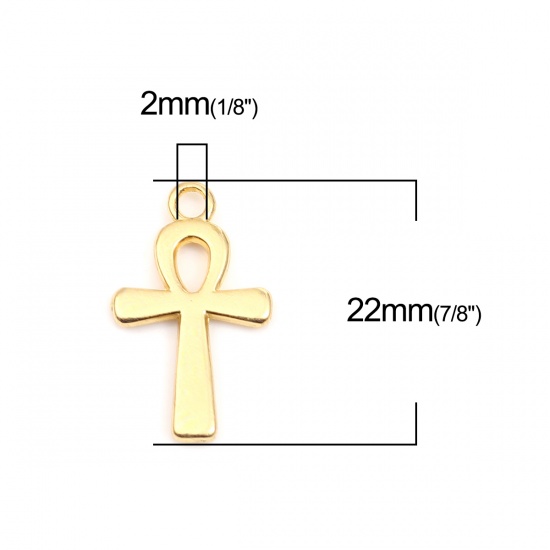 Image de Breloques Religieux en Alliage de Zinc Signe de vie Doré 22mm x 13mm, 50 Pcs
