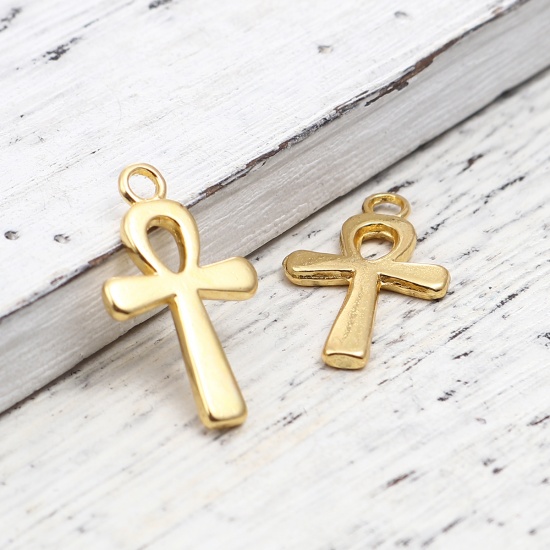 Picture of Zinc Based Alloy Religious Charms Ankh Gold Plated 22mm x 13mm, 50 PCs